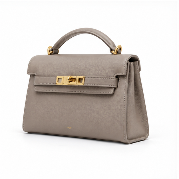 Elegant Taupe Structured Top Handle Handbag-3