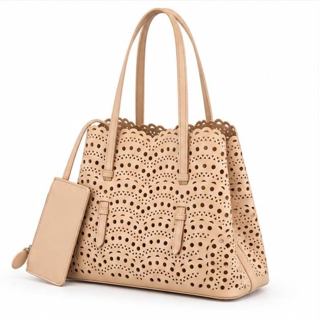 Elegant Laser Cut Structured Tote Handbag-3