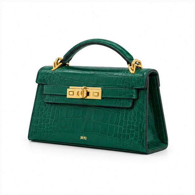 Emerald Croc Embossed Top Handle Handbag-3