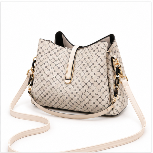 Elegant Khaki Monogram Chain Shoulder Handbag-3