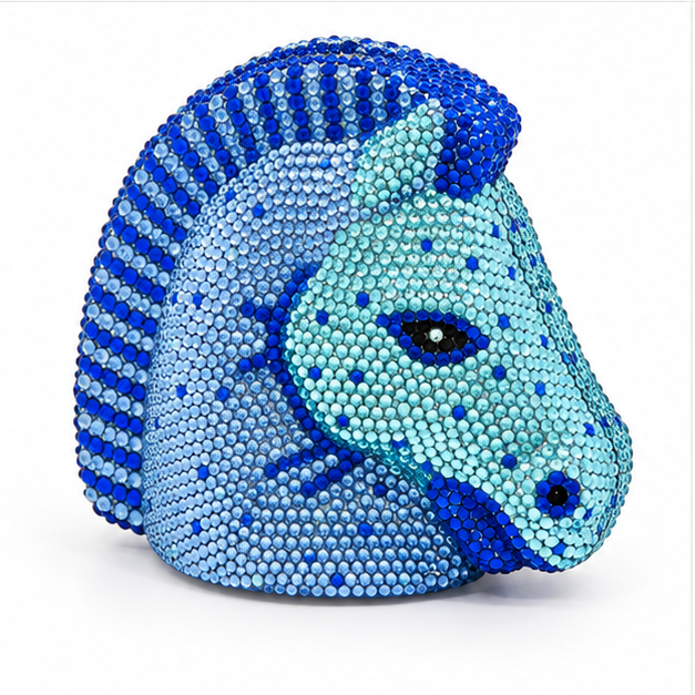 Blue Crystal Horse Head Evening Clutch-4