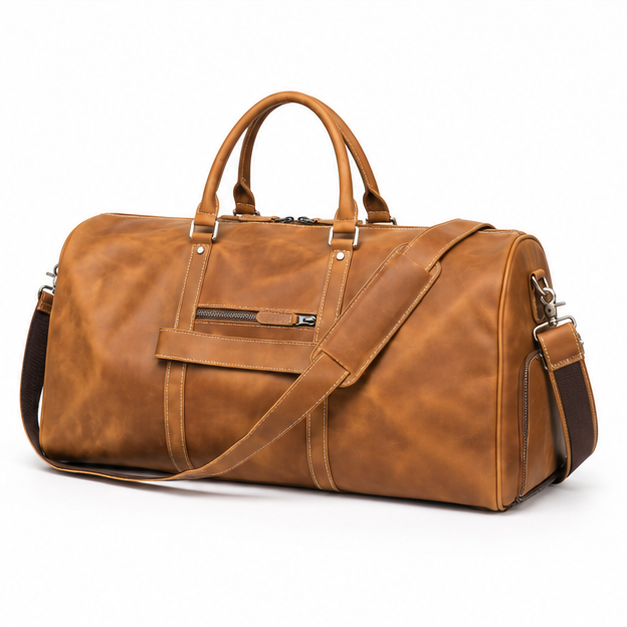 Vintage Leather Travel Duffel Weekend Bag-3