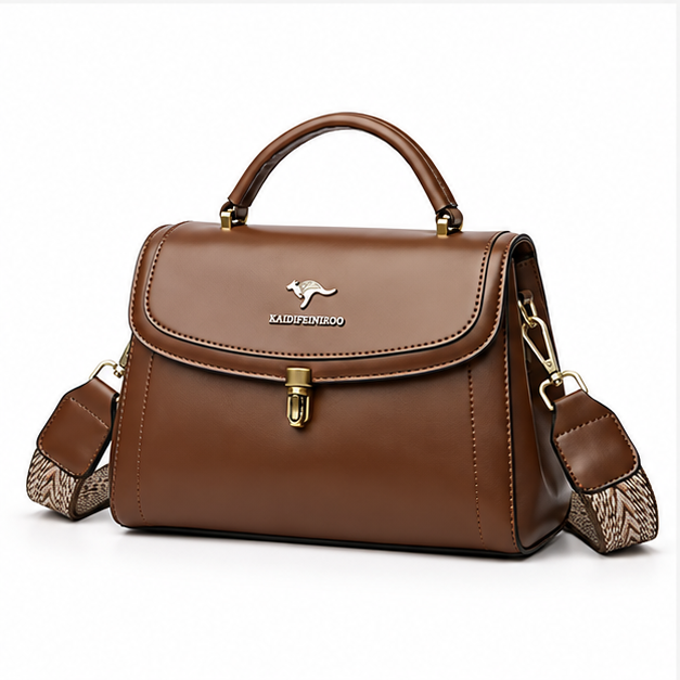 Khaki Structured Leather Crossbody Handbag Purse-3