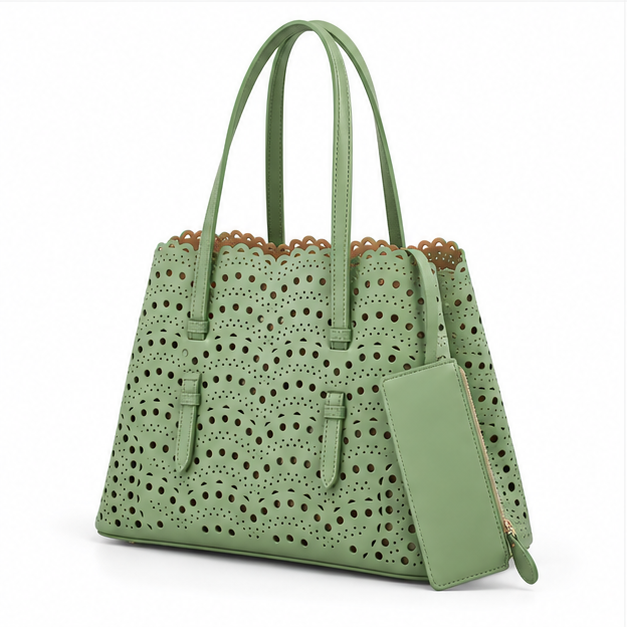 Sage Green Laser Cut Tote Bag-3