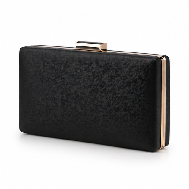 Elegant Black Textured Rectangular Clutch Bag-3