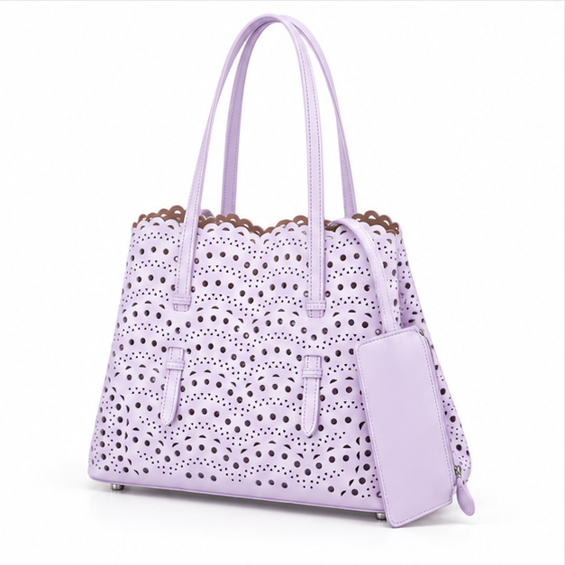 Lavender Laser Cut Elegant Tote Handbag-3