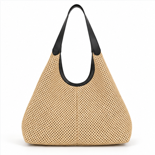 Black Woven Hobo Shoulder Tote Bag-2
