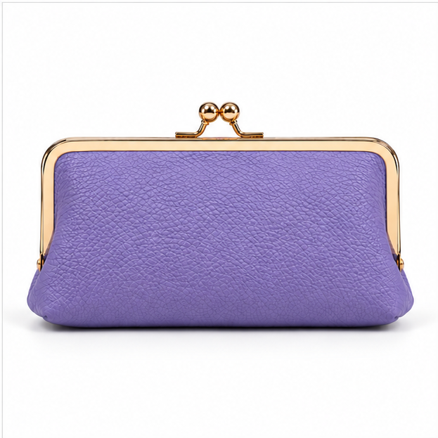 Lavender Pebbled Leather Kiss-Lock Clutch Purse