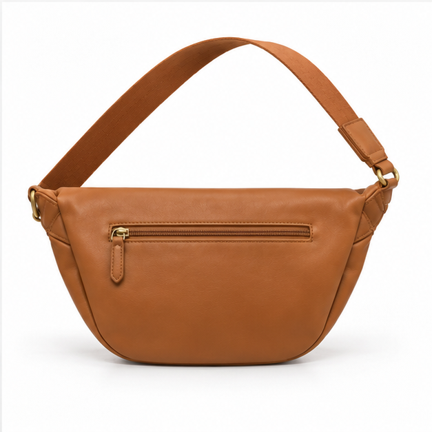 Cognac Crescent Adjustable Everyday Crossbody Bag-2
