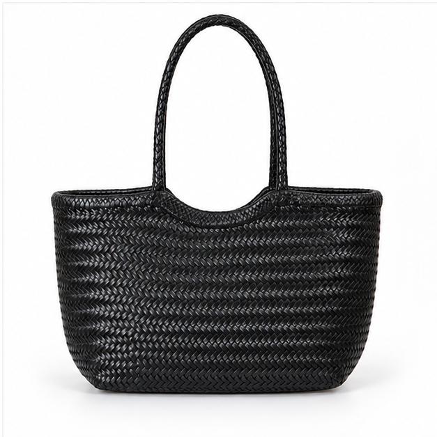 Black Woven Everyday Shoulder Tote Bag-2