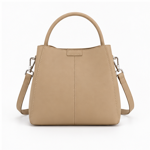 Elegant Taupe Structured Leather Shoulder Handbag-2