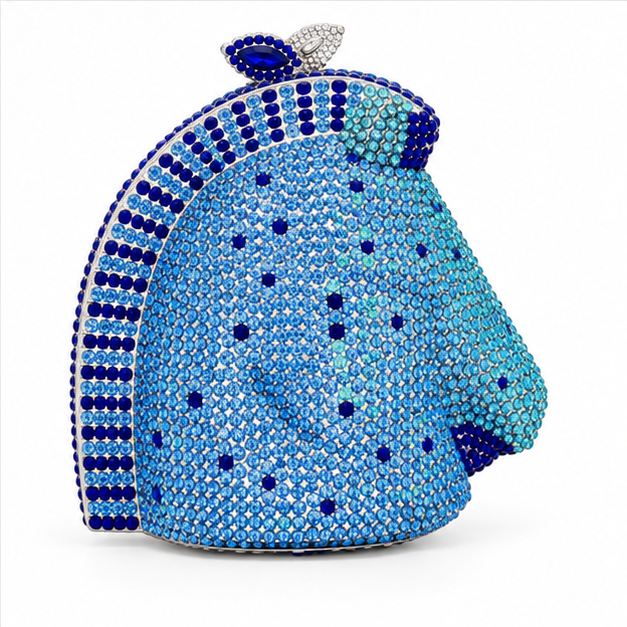 Blue Crystal Horse Head Evening Clutch-2