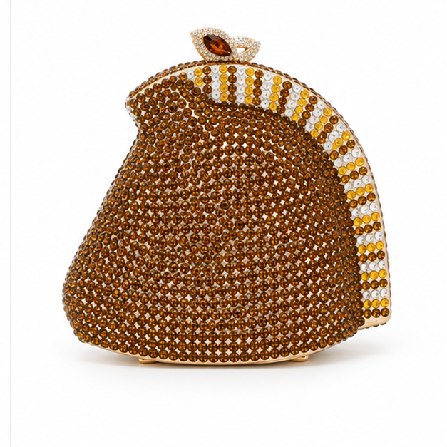 Golden Crystal Horse Head Evening Clutch-3
