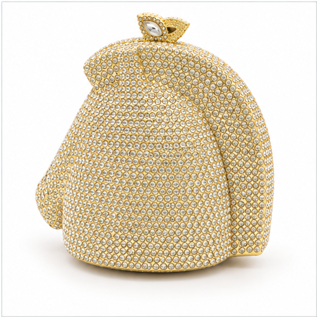 Golden Crystal Horse Head Evening Clutch-2