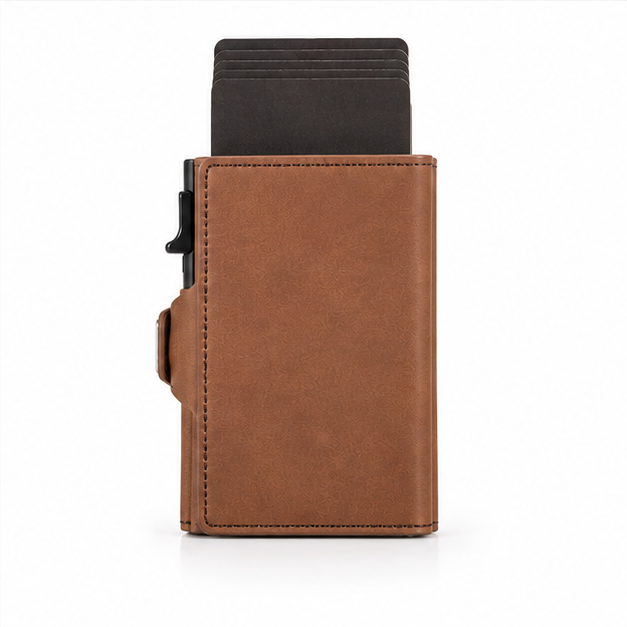 Brown Leather Pop-Up RFID Card Wallet-2