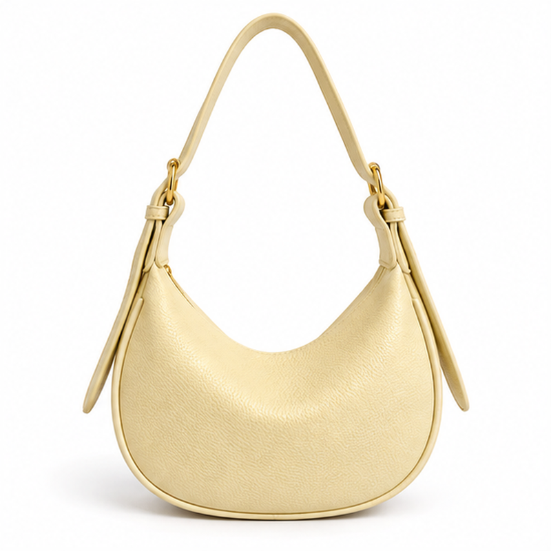 Yellow Crescent Textured Shoulder Hobo Bag-2