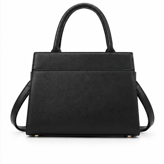 Black Structured Gold Lock Handbag Tote-2