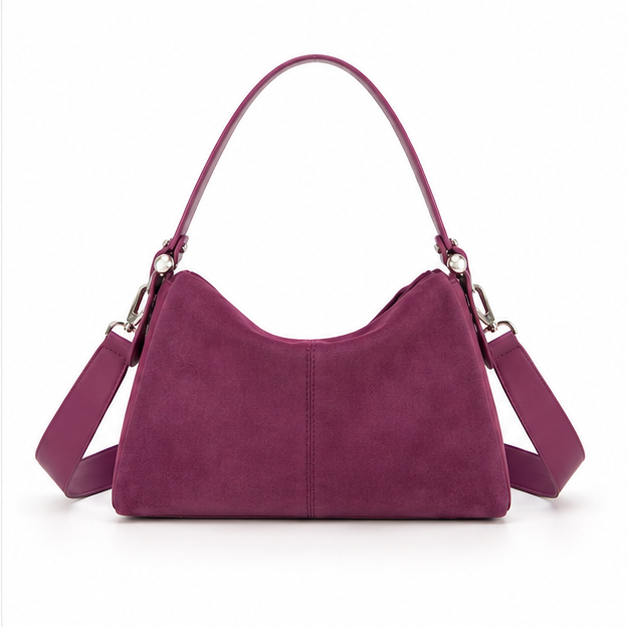 Plum Suede Slouchy Shoulder Handbag Purse-2