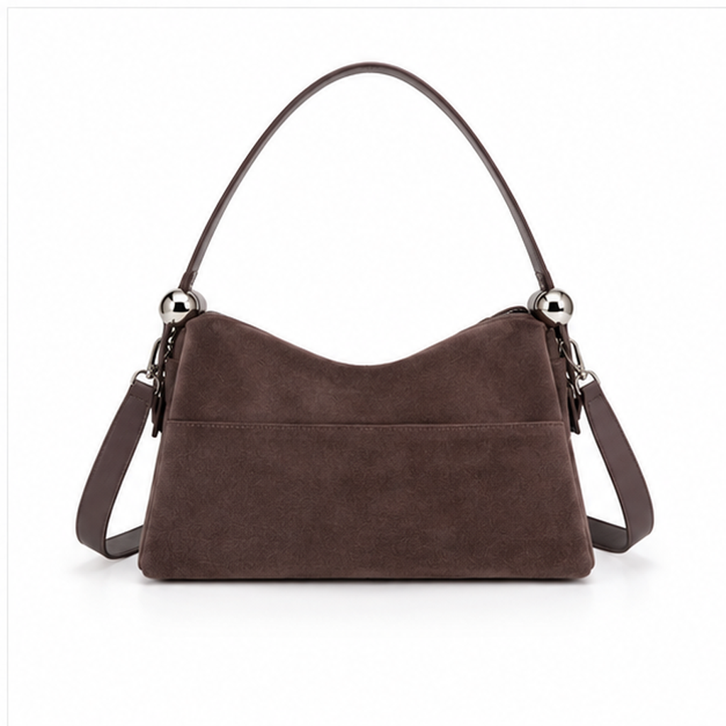 Chocolate Brown Suede Shoulder Handbag-2