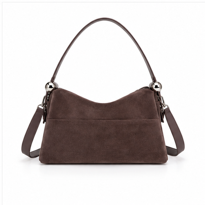 Chocolate Brown Suede Shoulder Handbag-2