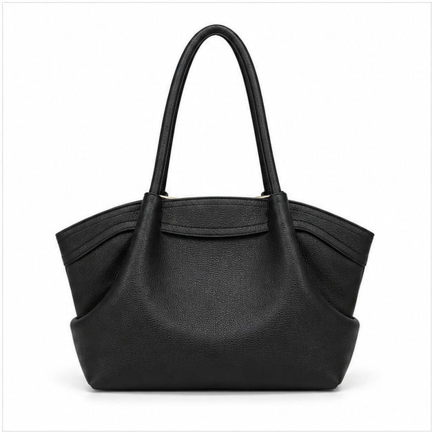 Black Pebbled Leather Elegant Shoulder Tote-2