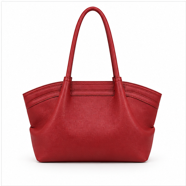 Red Pebbled Leather Elegant Shoulder Tote-2