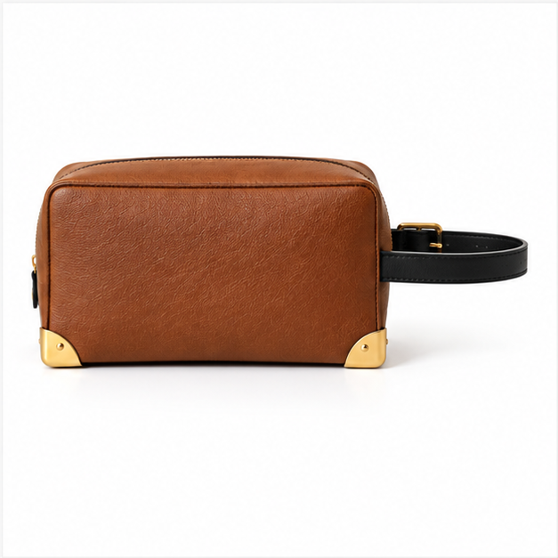 Cognac Studded Leather Wristlet Crossbody Bag-2