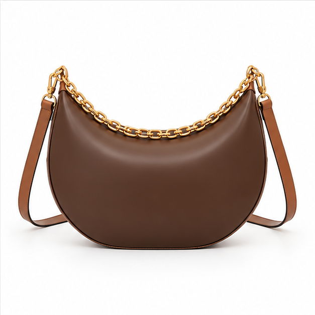 Chocolate Crescent Chain Shoulder Hobo Bag-2