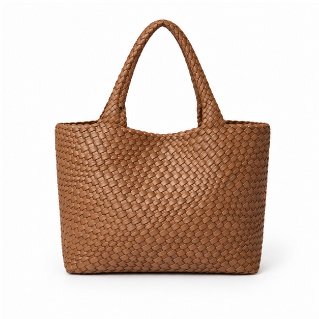 Handwoven Brown Leather Everyday Tote Bag-2