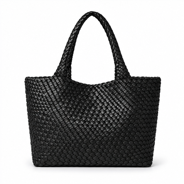 Black Woven Oversized Everyday Tote Bag-2