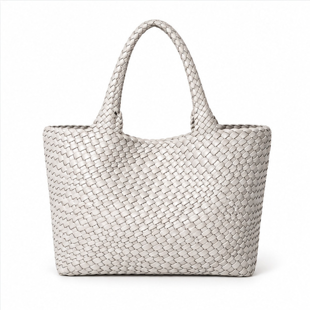 Ivory Woven Braided Large Tote Handbag-2