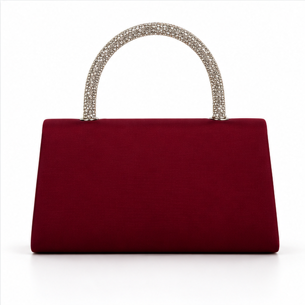 Burgundy Crystal Handle Evening Clutch Handbag-2