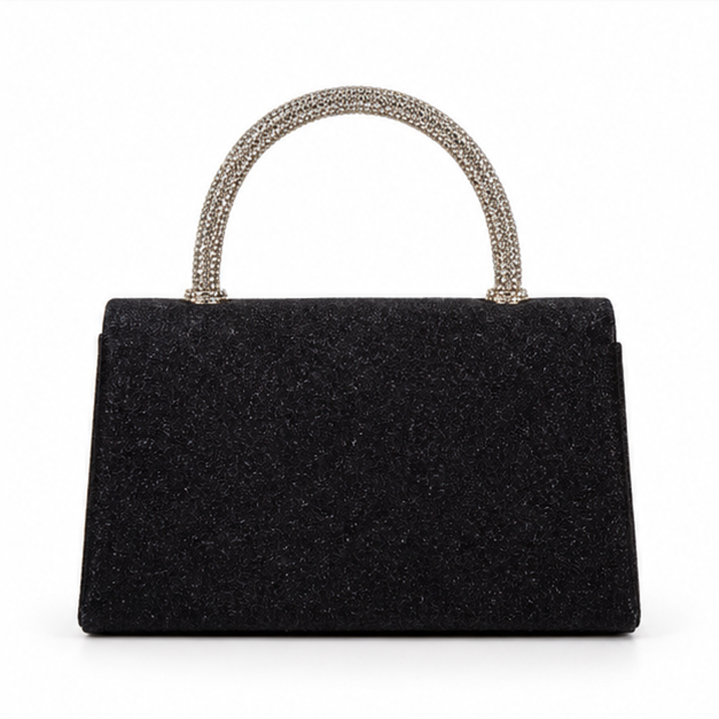 Black Crystal Handle Glitter Evening Handbag-2