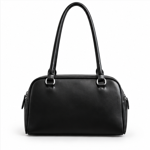 Black Double Pocket Structured Shoulder Handbag-4