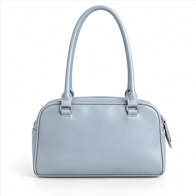 Powder Blue Double Pocket Shoulder Handbag-2