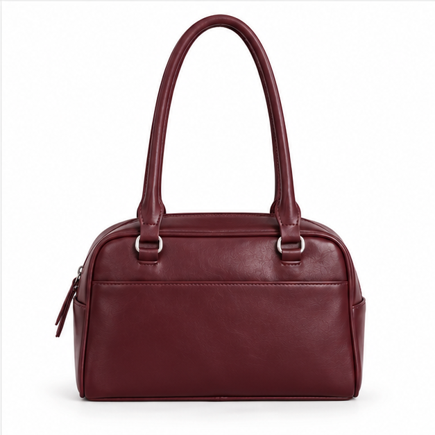 Burgundy Double Pocket Structured Shoulder Bag-2