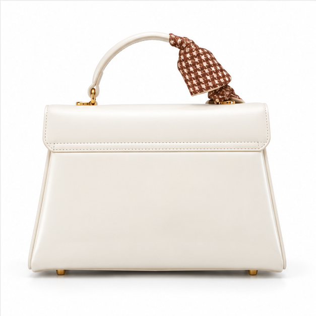 White Bow Accent Structured Handbag Purse-2