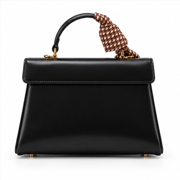 Black Bow Accent Structured Handbag Purse-2