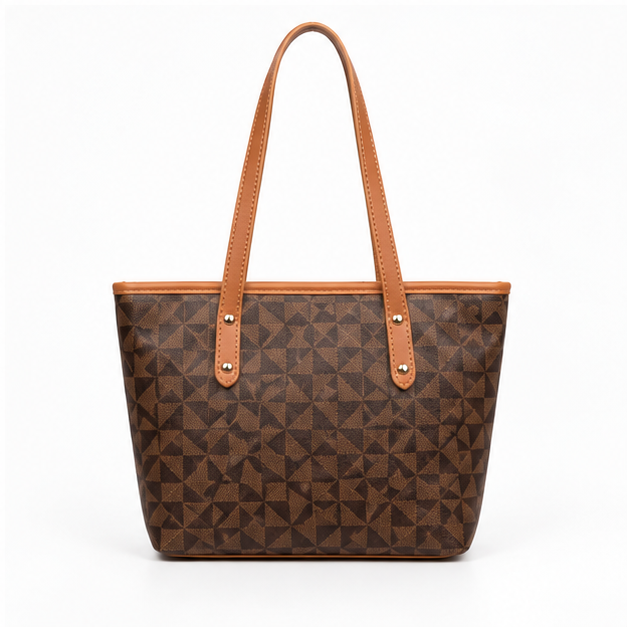 Geometric Brown Pattern Everyday Shoulder Tote-2