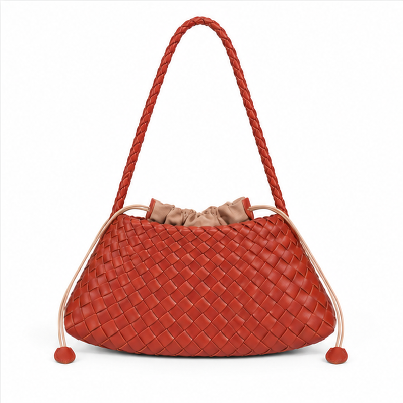 Woven Leather Drawstring Shoulder Bag Handbag-2