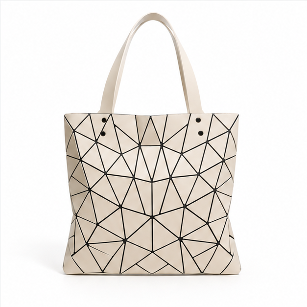 Khaki Geometric Mosaic Pattern Shoulder Tote-2