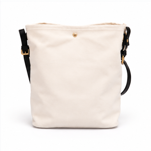 Ivory Canvas Shoulder Tote With black Strap-2