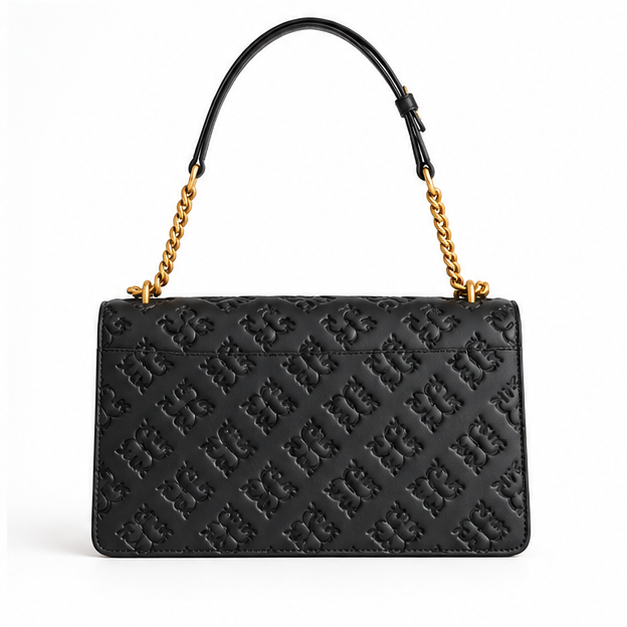 Black Embossed Gold Clasp Shoulder Bag-2