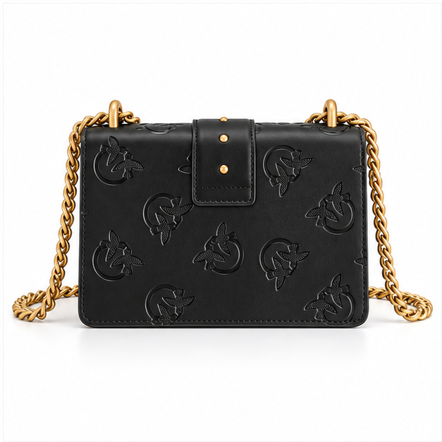 Elegant Black Embossed Bird Chain Handbag-2
