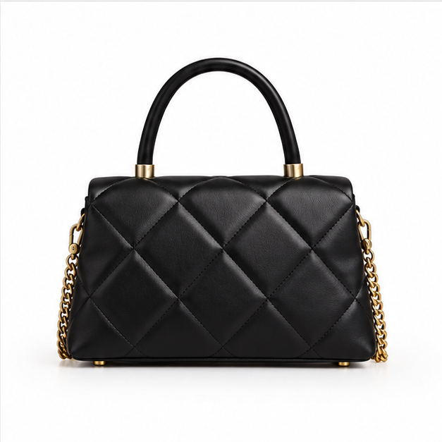 Elegant Black Quilted Top Handle Handbag-2