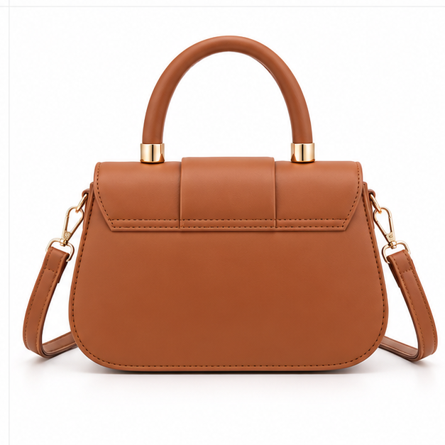 Elegant Cognac Structured Top Handle Handbag-2