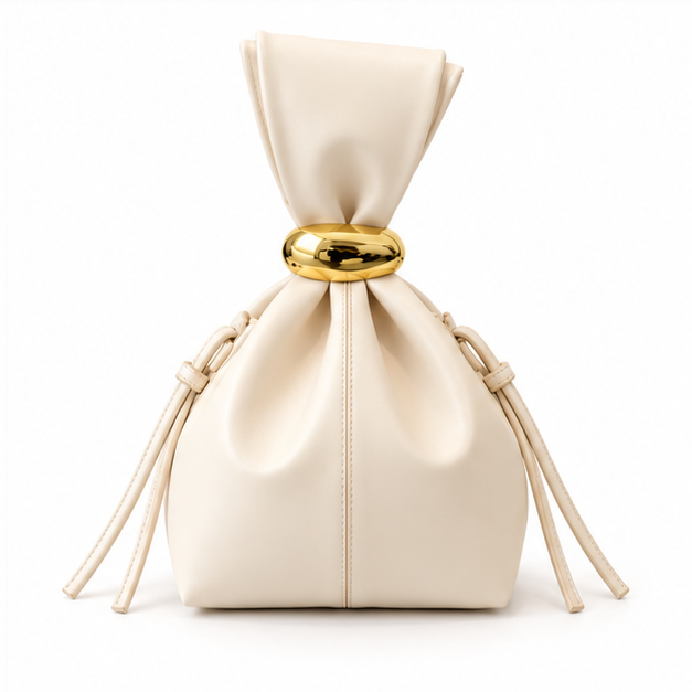Elegant Ruched Gold Accent Pouch Bag