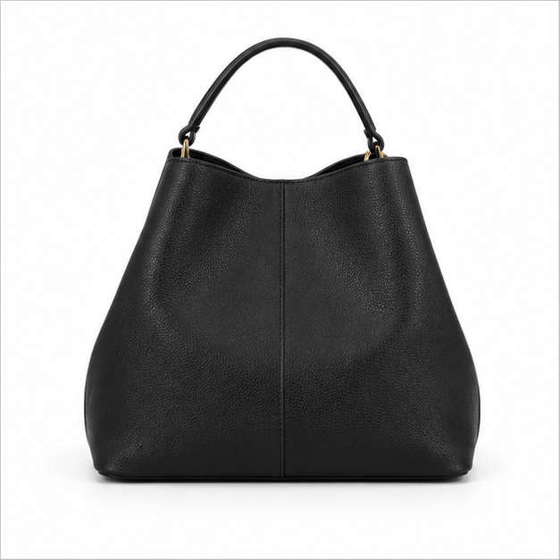 Black Drawstring Bucket Handbag With Pouch-2