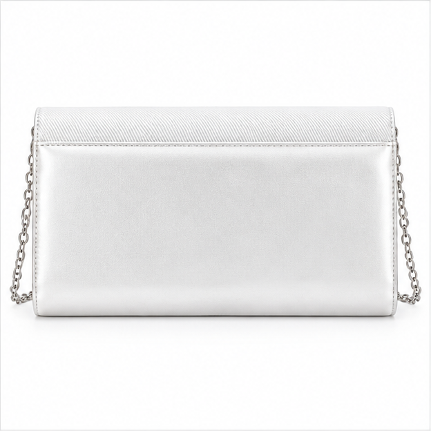 White Silver Chain Envelope Clutch Bag-2