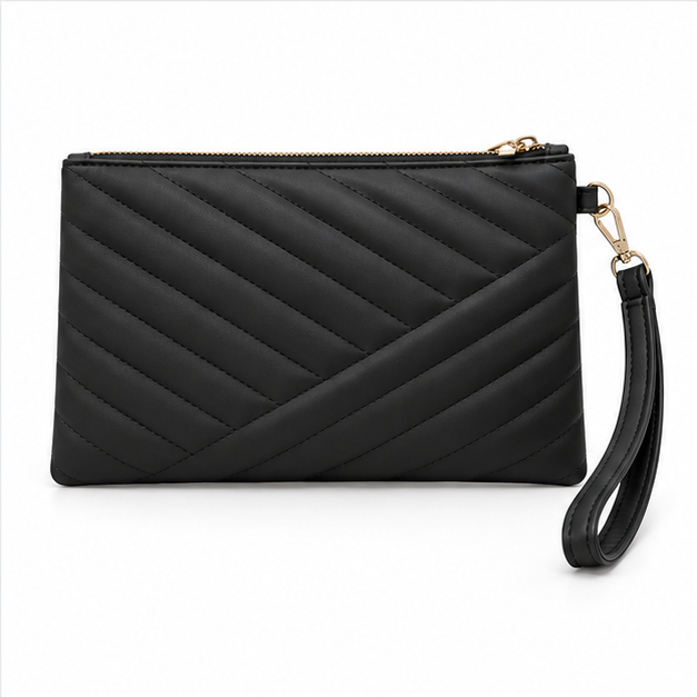 Black Quilted Wristlet Clutch Bag Purse-2